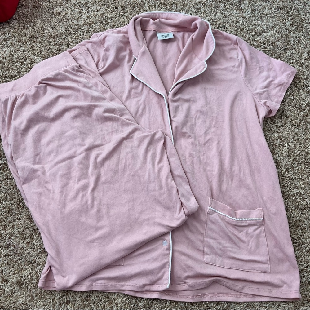 Wonderly Pink Pajama Set with White Trim